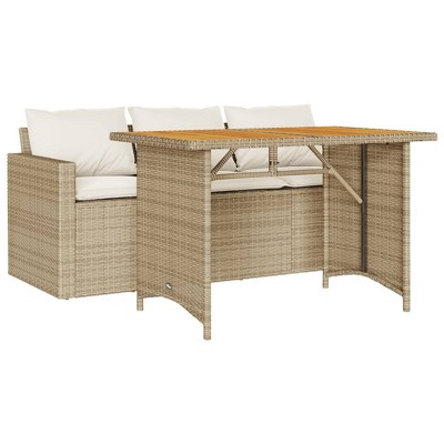 vidaXL 2 Piece Patio Dining Set with Cushions Beige Poly Rattan