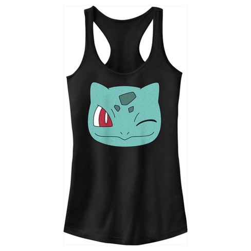 Juniors Womens Pokemon Bulbasaur Wink Face Racerback Tank Top - Black ...