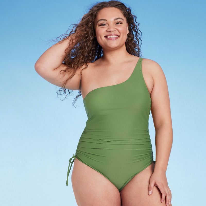 Women's Side-Tie One Shoulder One Piece Swimsuit - Shade & Shore™ Green, 4 of 6