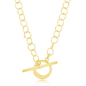 Bella Silver Sterling Silver Cable Link Circle Toggle Necklace - Gold Plated - Gold - 18 Inch - 1 of 2