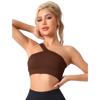 Allegra K Women's Off-Shoulder Ribbed Workout Fitness Comfort Sports Bras