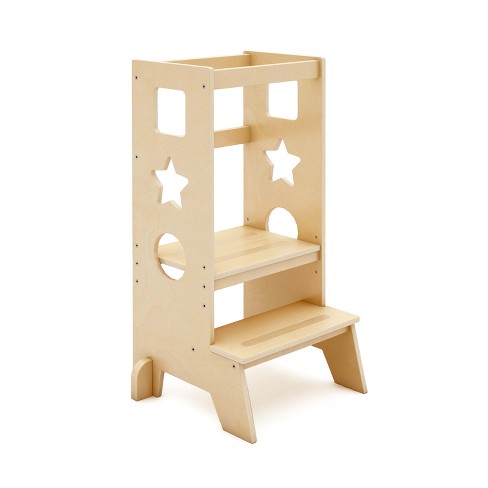 Guidecraft Jr. Classic Kitchen Helper Step up Natural Wooden Montessori Toddler Tower Adjustable Height Bathroom Stool For Kids Target