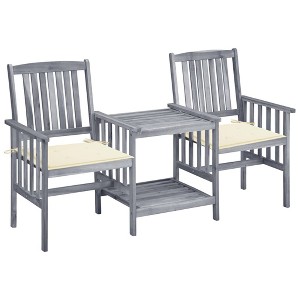 vidaXL Patio Chairs with Tea Table and Cushions Solid Acacia Wood - 1 of 4