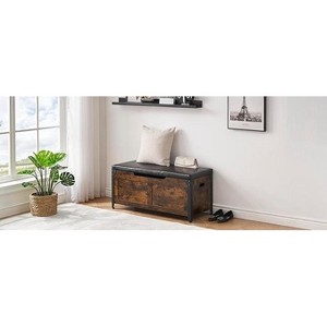 Storage Bench with Seat-100cm Shoe Bench with 2 Safety Hinges,  High-Capacity Chest for Entryway, Living Room, Bedroom, Hallway,brown - 1 of 4