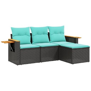 vidaXL 4 Piece Patio Sofa Set with Cushions - Black Poly Rattan - 1 of 4