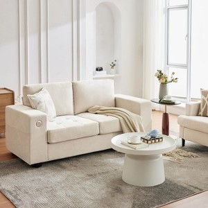 71" Oversized Chenille Loveseat - Charging ports, deep seat & side pockets. Minimalist couch for living room & bedroom. - 1 of 4
