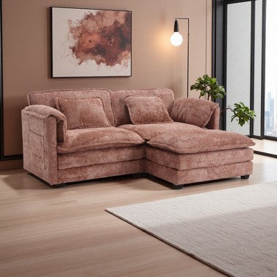 76.77" Chenille Double L-Shaped Sectional Sofa with Removable Armrests & Footstool
