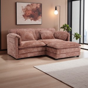 76.77" Chenille Double L-Shaped Sectional Sofa with Removable Armrests & Footstool - 1 of 4