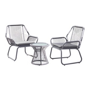 Christopher Knight Home Milano 3 piece Outdoor Wicker Wrap Chat Set with Cushion, Gray/White - 1 of 4