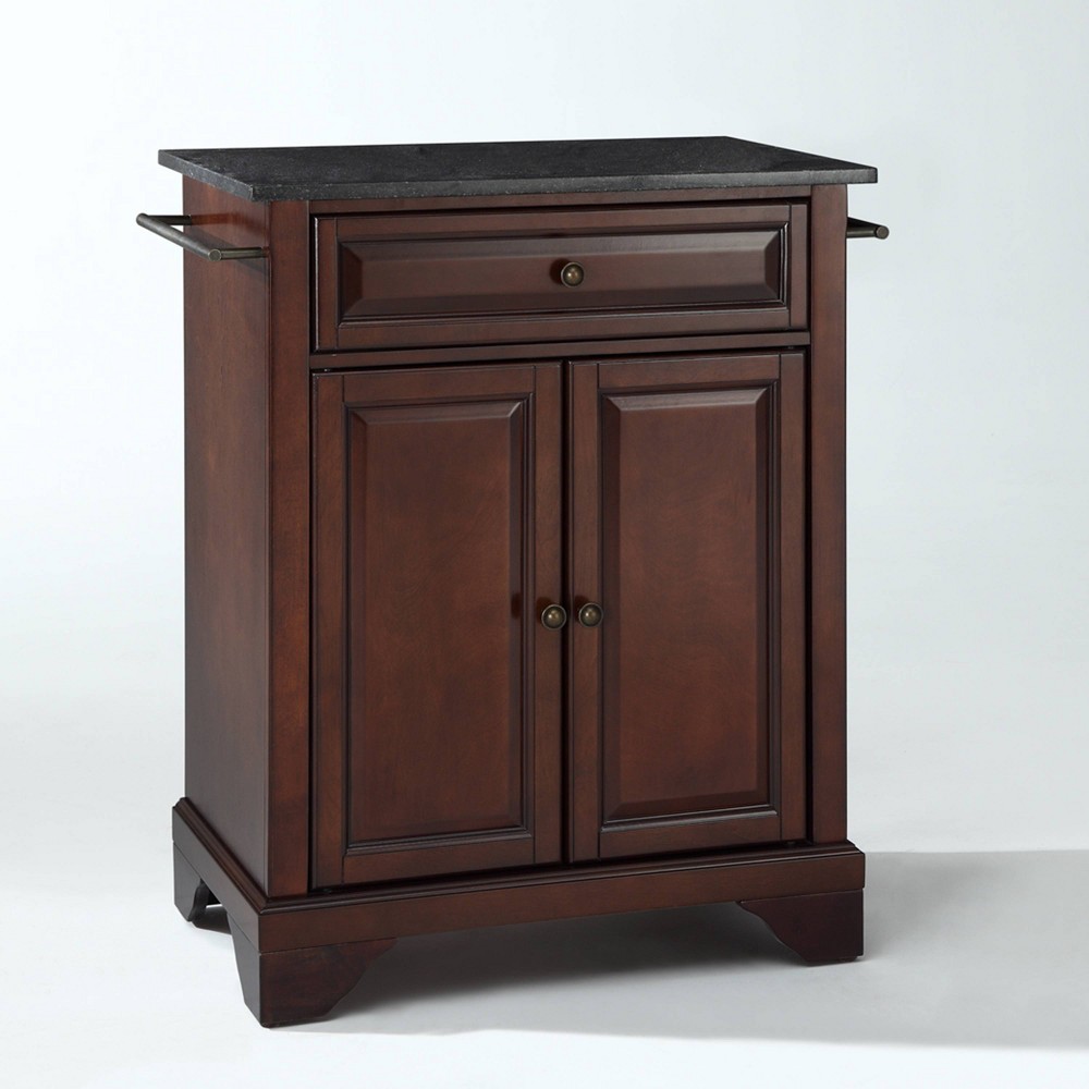 Lafayette Black Granite Top Portable Kitchen Island/Cart Mahogany - Crosley: Storage, Towel Bars, Locking Wheels