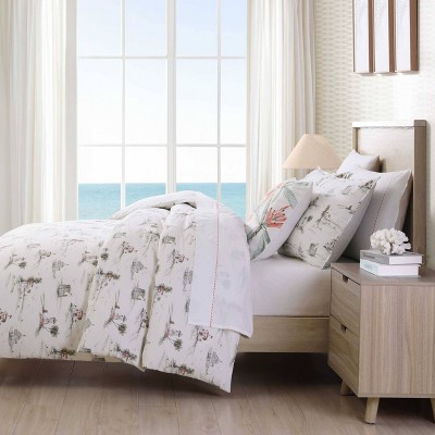 King Size Gray Cotton Coastal Duvet Cover Set