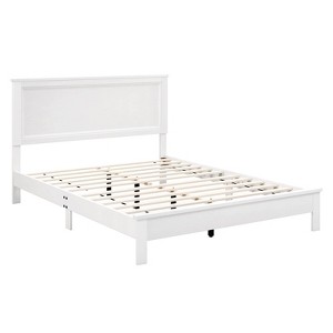 Infans Queen Size Bed Frame Platform Slat High Headboard Bedroom Rubber Wood Leg White - 1 of 4