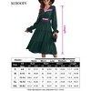 Women's Casual Wrap V Neck Midi Dress Long Sleeve Smocked Waist Tiered A Line Pleated Flowy Long Dress - 2 of 4