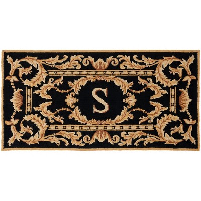 Monogram MON219 Hand Hooked Outdoor Door Mat - Black - 2'6"x4' - Safavieh