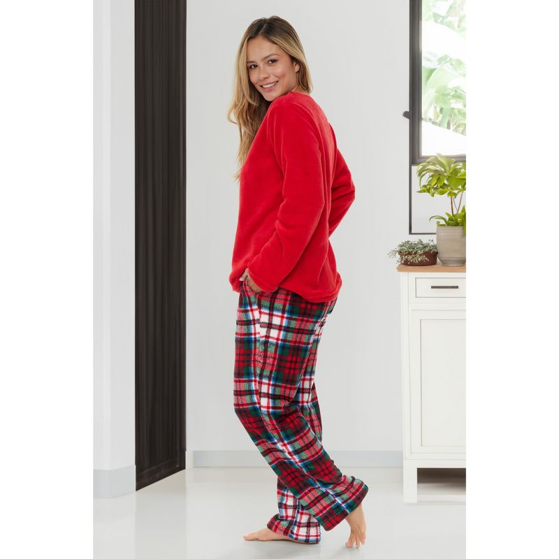 Women's Soft Warm Fleece Pajamas Lounge Set, Long V Neck Top and Pants, PJ, 5 of 9