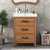 FAMYYT 24 in. Single Sink Freestanding Natural Wood Bath Vanity with White Ceramic Top, Ample Storage Space, Tip-out Drawers - 3 of 4