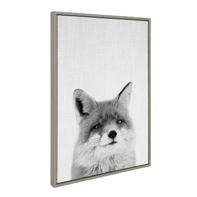 Gray Fox Portrait Framed Canvas Wall Art, 23x33