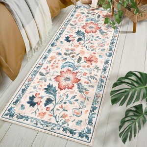 Washable Folding Floral Print Rug, Non-Slip Backing for Living Room Bedroom - 1 of 4