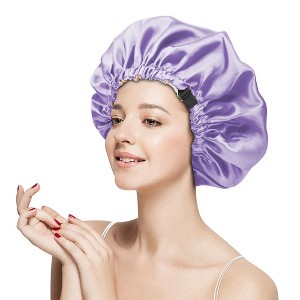 Anna-Kaci Silk Sleep Bonnet Adjustable Elastic Band Smooth Hair Protection Cap for Curly and Natural Hair - 1 of 4