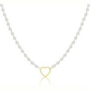 Pearl Pendant Necklace for Women, 14K Gold Plated Handmade Layered Chain - 1 of 4