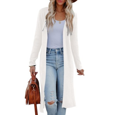 Coolmee Women's Knitted Cardigan Open Front Solid   Sweater Maxi Long Cardigan