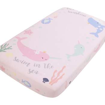 NoJo Under the Sea Whimsy Pink and Blue Whales and Narwhals 100% Cotton Photo Op Fitted Crib Sheet