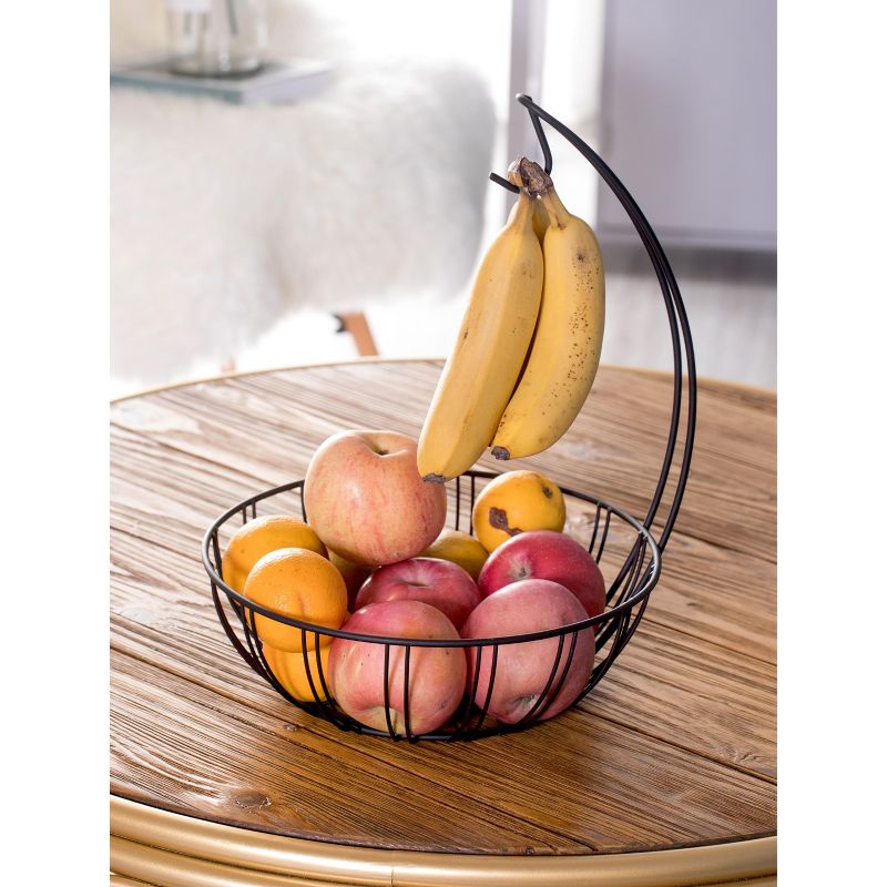 Basicwise Wire Metal Fruit Basket Holder with Banana Hanger, 2 of 7