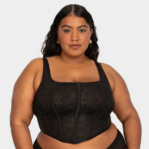 Curvy Couture Plus Size Women's No Show Lace Bustier Bra Top Black Hue