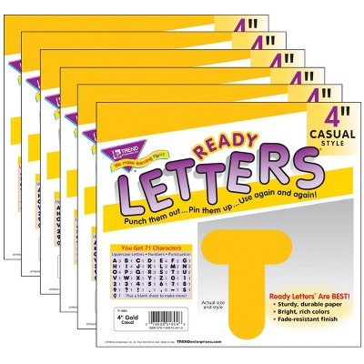 6pk 4" Casual Uppercase Ready Letters Gold - TREND