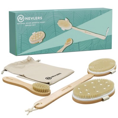 Nevlers Boar Bristle Exfoliating Dry Body Brush Set