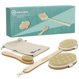 Nevlers Boar Bristle Exfoliating Dry Body Brush Set - 1 of 4