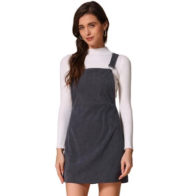INSPIRE CHIC Women's Adjustable Strap Pinafore Bib Corduroy Overalls Floral Dress