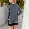 Anna-Kaci Women's Crew Neck Long Sleeve Knit Sweater with Contrast Trim and Ribbed Hem - 3 of 4