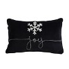 Set of 2, 18x12" Black Velvet Pillow With Embroidered Joy And Frosty Snowflake, for Christmas Halloween Holiday Decor - 2 of 4