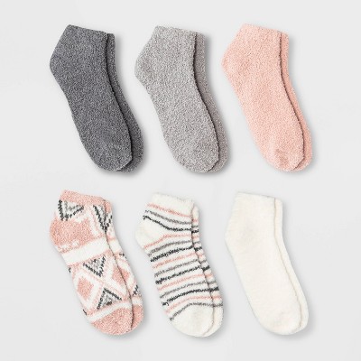 Women's Diamond 6pk Cozy Low Cut Socks - Pink/ivory/gray 4-10 : Target