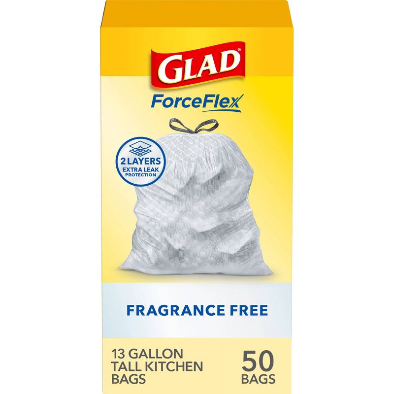 Glad ForceFlex Drawstring Fragrance Free Trash Bags - 13 Gallon - 50ct, 1 of 18