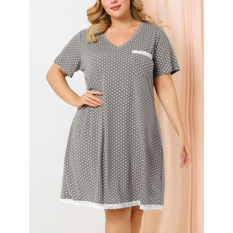 Agnes Orinda Women's Plus Size V Neck Polka Dots Short Sleeve Sleepwear Nightgowns, 3 of 8
