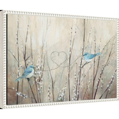 23"x16" Pretty Birds Neutral String Canvas Wall Art with White Beaded Frame