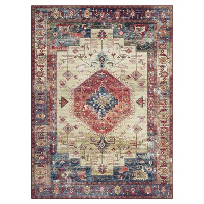 Acekool Area & Runner Rug, Machine Washable, Non-Slip, Low Pile, Soft Indoor Floor Mat for Hallway, Entryway, Bedroom, Brick Red