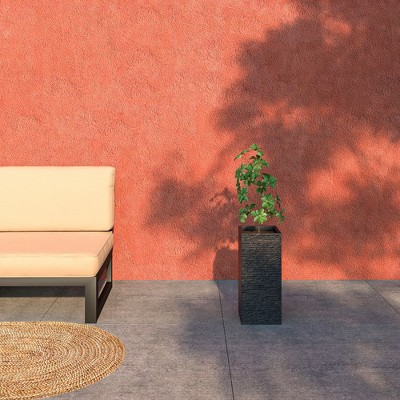 LeisureMod Tall Square Planter Pot in Fiberstone with Drainage Holes for Indoor/Outdoor Use - Basalat Collection