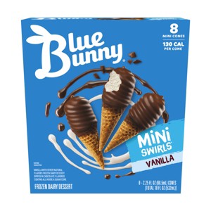 Blue Bunny Mini Swirls Vanilla Mini Ice Cream Cones - 2.25 fl oz /8pk - 1 of 4