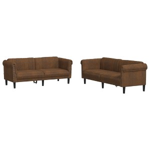 vidaXL Velvet Sofa Set - 2pc Brown Settee and Armchair, Modern Living Room Furniture with Sturdy Legs and Plush Comfort - 1 of 4
