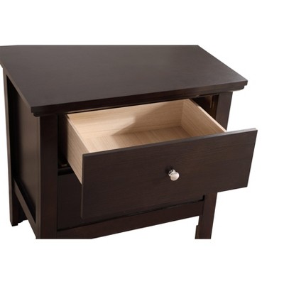 Espresso Solid Wood 2-Drawer Nightstand with Nickel Handles