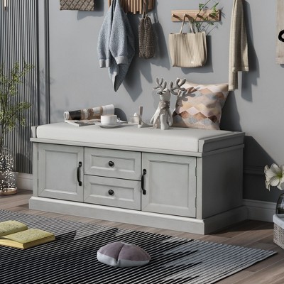 CAVINAS Modern Pull-Open Top Ottoman Bench with Removable Cushion,Rectangular Cabinet Storage Bench for Entryway,Living Room