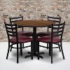 Emma and Oliver 36RD Walnut Table Set-X-Base & 4 Ladder Back Chairs,Burgundy Seat - 2 of 2