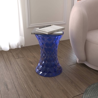 Transparent Blue Diamond-Shaped Modern Side Table