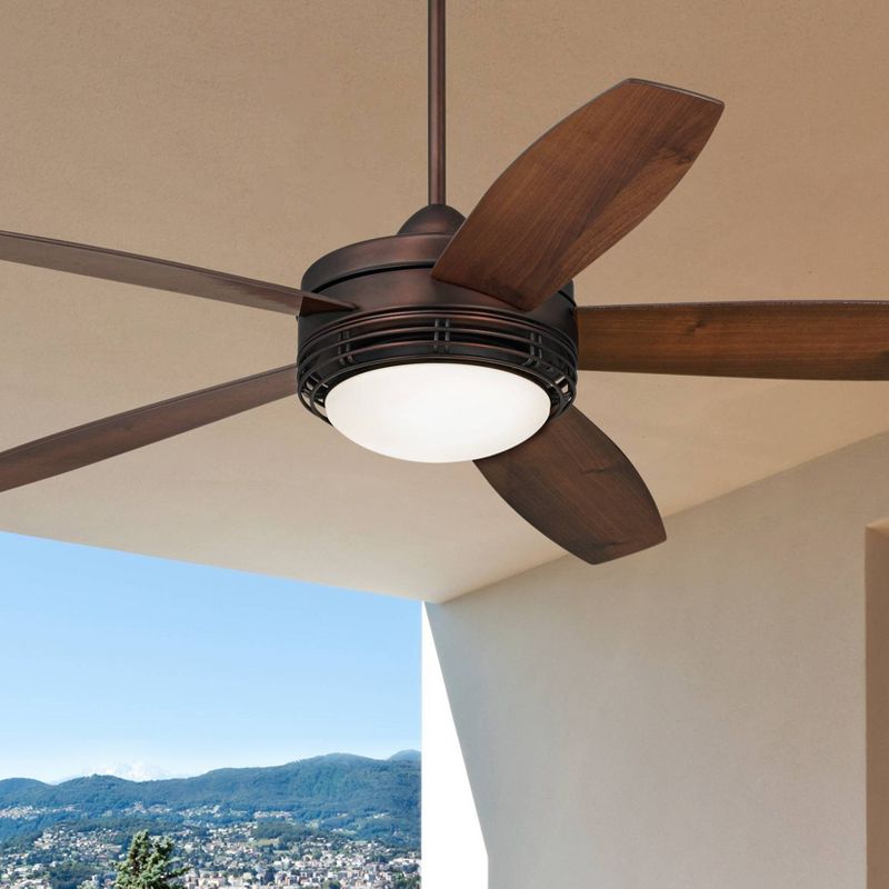 60" Casa Vieja Province Modern Indoor Outdoor Ceiling Fan with Light LED Remote Oil Brushed Bronze Dark Walnut Opal Glass Damp Rated for Patio House, 2 of 11