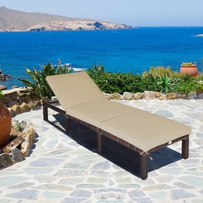 Tangkula Patio Rattan Chaise Lounge Chair Recliner Outdoor w/ 6 Positions Cushion