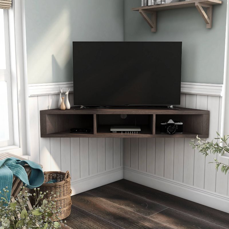 Tybo Open Shelves Corner Floating Console TV Stand for TVs up to 50" - HOMES: Inside + Out, 3 of 10