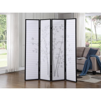 Black Bamboo Print 4-Panel Shoji Room Divider